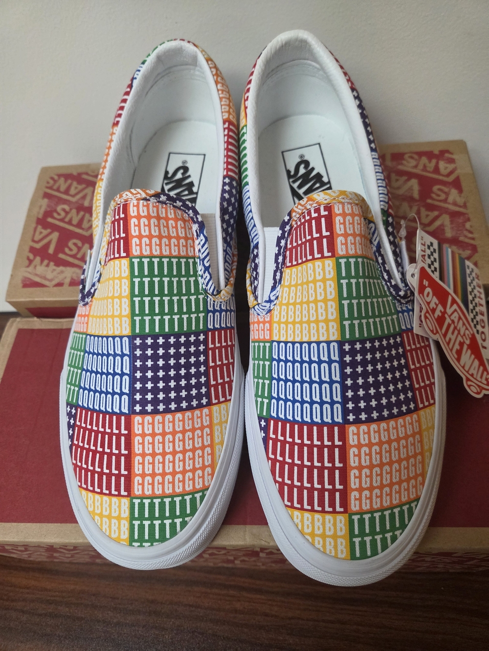 Brand New Vans Women's Multi-Color (PRIDE) Checkerboard Slip-Ons